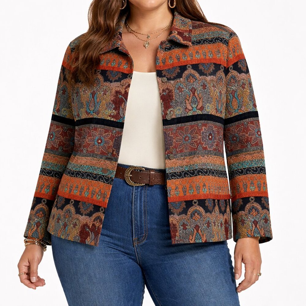 Southwestern Tapestry Fall Floral Vintage Studio Works Artisan Jacket [size 1X]